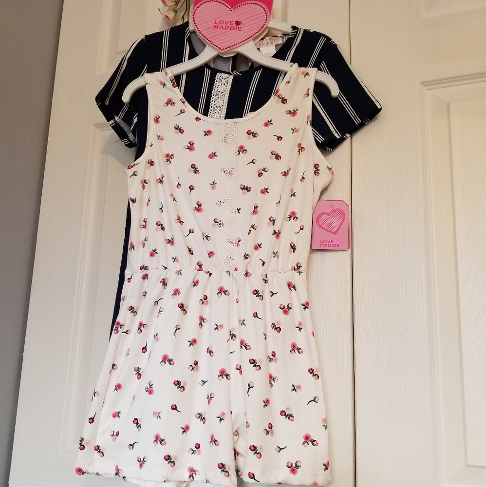 2 Girls Rompers Set White/Pink & Navy Blue Size 12